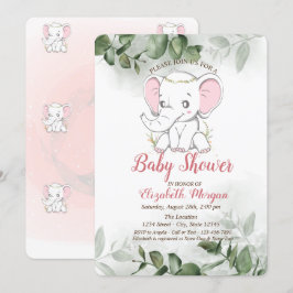 ベビーゾウ、ユーカリ緑の赤ちゃんシャワー 招待状