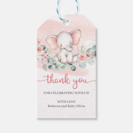 ベビーゾウeucalyptusリースベビーシャワー ギフトタグ (正面)
