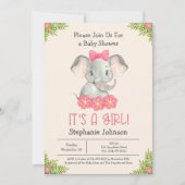 ベビーゾウIt a Girl Zooテーマベビーシャワー 招待状 (正面)