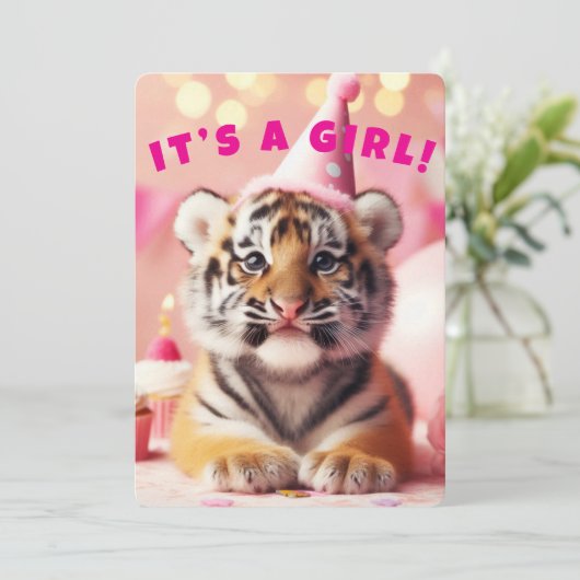ベビータイガーかわいいベビーリビールガールピンク サンキューカード (スタンド正面)