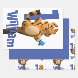 ベビータイガープレイドファースト誕生日カスタム ラッピングペーパーシート