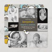 ベビーダックス写真コラージュ少年の誕生のお知らせ 案内状 (正面/裏面)