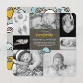 ベビーダックス写真コラージュ少年の誕生のお知らせ 案内状 (正面/裏面)