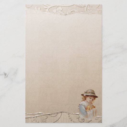 ベビーダックス文房具を持つ女の子 便箋 (正面)