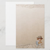 ベビーダックス文房具を持つ女の子 便箋 (正面/裏面)