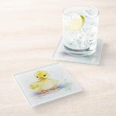 ベビーダック2水色ガラスコースター ガラスコースター (アングル)