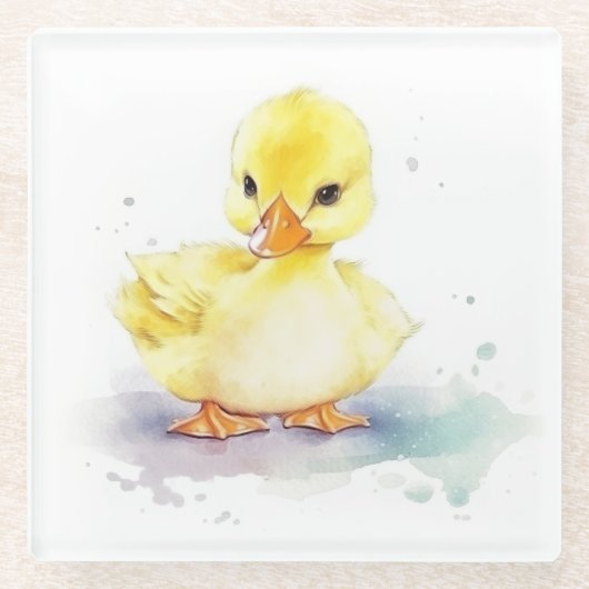 ベビーダック2水色ガラスコースター ガラスコースター (正面)