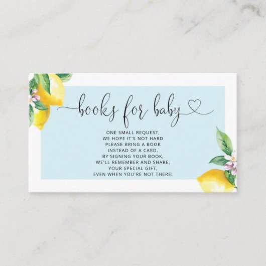 ベビーチケット用の水色ブルーレモンブック エンクロージャーカード (正面)