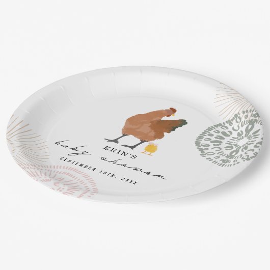 ベビーチックピンクボウチキンガールベビーシャワー ペーパープレート (アングル)