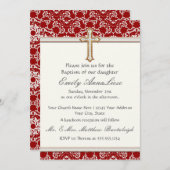 ベビーチャイルド乳児バプテスマ金ゴールドゴールデンクロスレース 招待状 (正面/裏面)