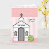 ベビーチャペルで女の子のためのピンクの洗礼 カード (黄色い花)