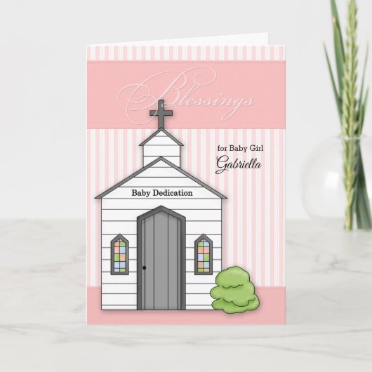 ベビーチャペルと女の子のためのピンクの献身 カード (正面)