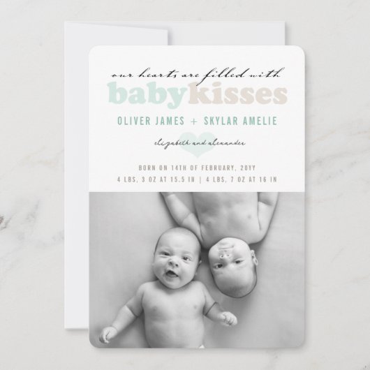 ベビーツインズバレンタインデー写真誕生のお知らせ シーズンカード (正面)