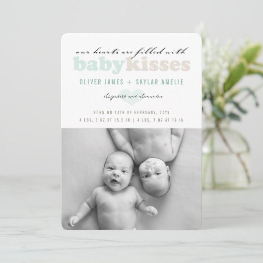 ベビーツインズバレンタインデー写真誕生のお知らせ シーズンカード (スタンド正面)
