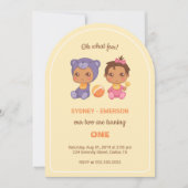 ベビーツインズファースト誕生日ガールベアーイエロー1エキサイト 招待状 (正面)