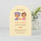 ベビーツインズファースト誕生日ガールベアーイエロー1エキサイト 招待状 (スタンド正面)