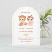 ベビーツインズファースト誕生日ガールベアージャンプスーツ 招待状 (スタンド正面)