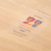 ベビーツインズファースト誕生日キャットベアトランスペアレント アクリル招待状 (レイダウン)