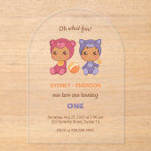 ベビーツインズファースト誕生日キャットベアトランスペアレント アクリル招待状 (正面)