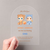 ベビーツインズファースト誕生日キャットベアトランスペアレント アクリル招待状 (インサイチュ (ポータブル))