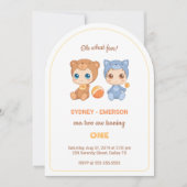 ベビーツインズファースト誕生日キャットベアージャンプスーツ 招待状 (正面)