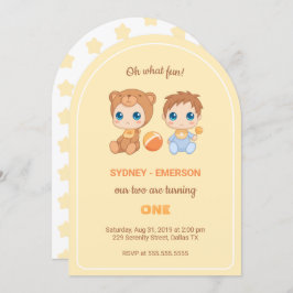 ベビーツインズファースト誕生日ボーイベアイエロー 招待状