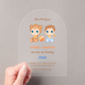 ベビーツインズファースト誕生日ボーイベアトランスペアレント アクリル招待状 (インサイチュ (ポータブル))