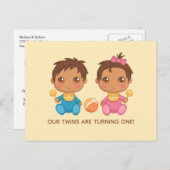 ベビーツインズファースト誕生日ボーイ招待状2 ポストカード (正面/裏面)