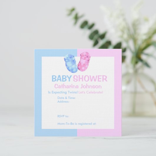 ベビーツインズブーティーズベビーシャワー招待状 招待状 (スタンド正面)