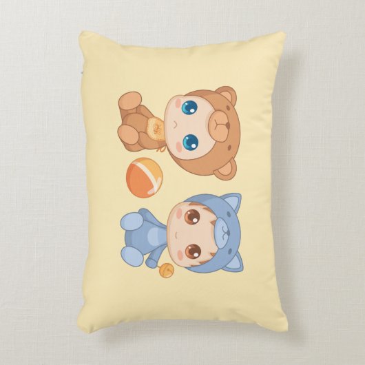 ベビーツインズベアキャットジャンプスオンイエロー アクセントクッション (正面(垂直))