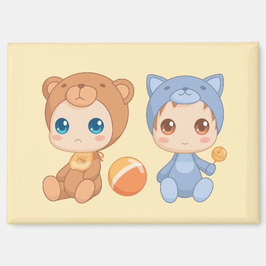 ベビーツインズベアキャットジャンプスオンイエロー マグネット (正面)