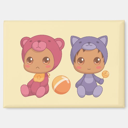 ベビーツインズベアーキャットジャンプスーツ2黄 マグネット (正面)