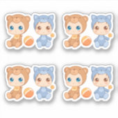 ベビーツインズベアーキャットジャンプスーツ4セット シール (正面)