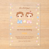 ベビーツインズボーイガールファースト誕生日透明 アクリル招待状 (正面)