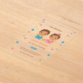 ベビーツインズボーイガールファースト誕生日2 アクリル招待状 (レイダウン)