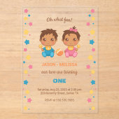 ベビーツインズボーイガールファースト誕生日2 アクリル招待状 (正面)