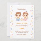 ベビーツインズボーイガールファースト誕生日 招待状 (正面)