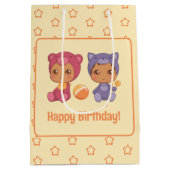 ベビーツイン誕生日キャットベアーイエローダーク ミディアムペーパーバッグ (裏面)