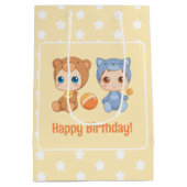 ベビーツイン誕生日キャットベアーイエロー ミディアムペーパーバッグ (裏面)