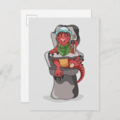 ベビーティラノサウルスのレックスが高い椅子に座っている。 ポストカード (正面/裏面)