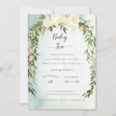 ベビーティーシャワーグリーンホワイトローズフローラ 招待状 (正面)