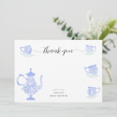 ベビーティーパーティーブルー中国ホワイトレースボーイシャワー サンキューカード (スタンド正面)