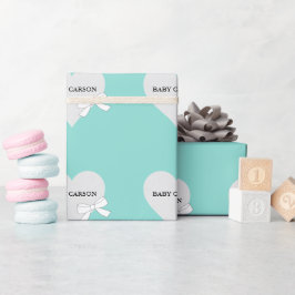 ベビーティール（緑がかった色）ブルースプリンクルシャワーパーティー パーソナライズされた ラッピングペーパー