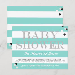 ベビーティール（緑がかった色）ブルーティアラシャワースプリンクルパーティー 招待状