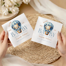 ベビーテディブルーホットエアバルーン スタンダードカクテルナプキン