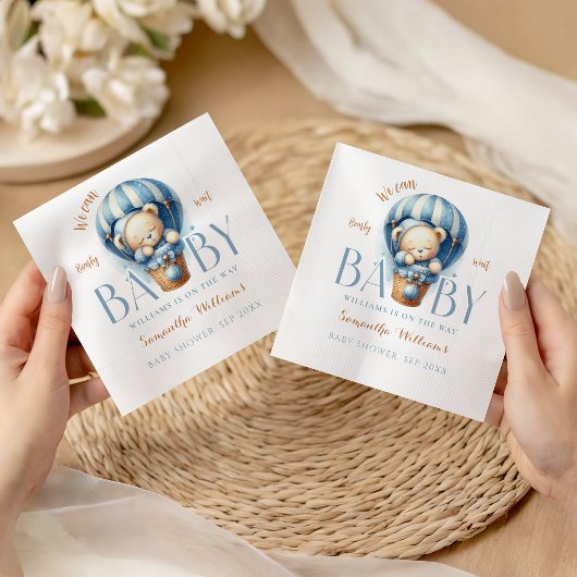 ベビーテディブルーホットエアバルーン スタンダードカクテルナプキン