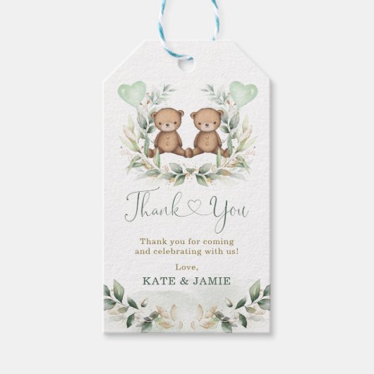 ベビーテディベアーツツインズグリーンリー金ゴールドユーカリ ギフトタグ (正面)