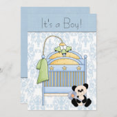 ベビーテディベアーブルーダマスクベイビーシャワー 招待状 (正面/裏面)