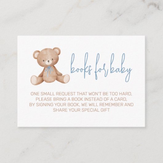 ベビーテディベア少年ベビーシャワー用の本 エンクロージャーカード (正面)