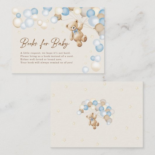 ベビーテディベア少年ベビーシャワー用の本 エンクロージャーカード (正面/裏面)
